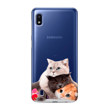 Силиконовый противоударный чехол на Samsung Galaxy A10 с принтом Кошки Силиконовый противоударный чехол на Samsung Galaxy A10 с принтом Кошки