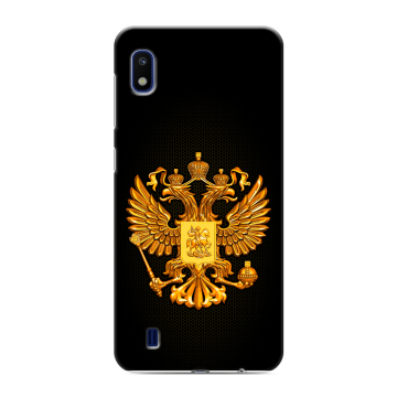 Силиконовый противоударный чехол на Samsung Galaxy A10 с принтом Герб России желтый