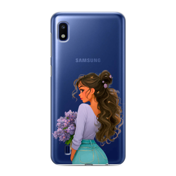 Силиконовый противоударный чехол на Samsung Galaxy A10 с принтом девушка цветы Силиконовый противоударный чехол на Samsung Galaxy A10 с принтом девушка цветы