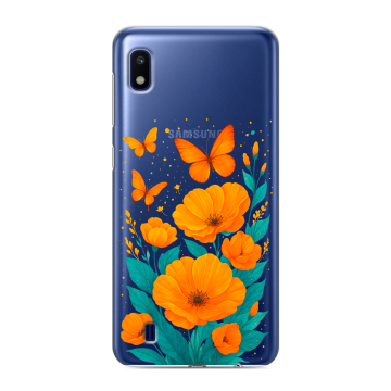 Силиконовый противоударный чехол на Samsung Galaxy A10 с принтом цветы бабочки Силиконовый противоударный чехол на Samsung Galaxy A10 с принтом цветы бабочки