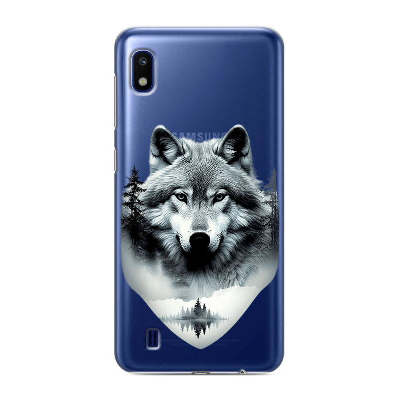 Силиконовый противоударный чехол на Samsung Galaxy A10 с принтом Волк в лесу Силиконовый противоударный чехол на Samsung Galaxy A10 с принтом Волк в лесу