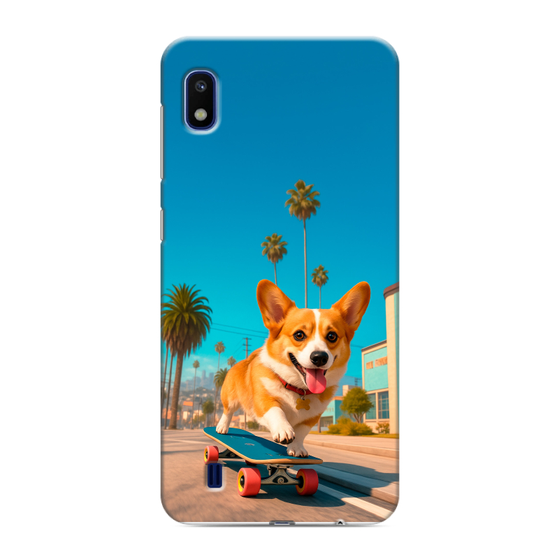 Силиконовый противоударный чехол на Samsung Galaxy A10 с принтом Корги на скейте Силиконовый противоударный чехол на Samsung Galaxy A10 с принтом Корги на скейте