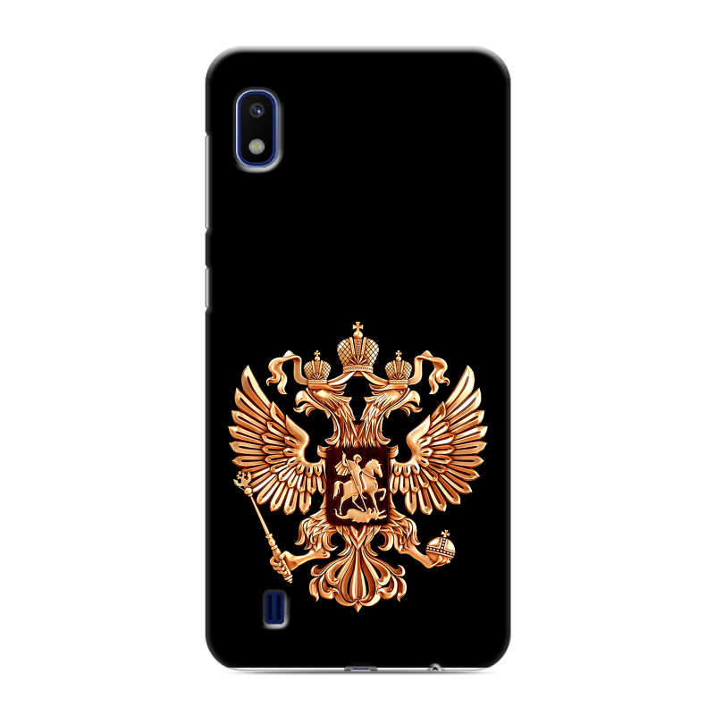 Силиконовый противоударный чехол на Samsung Galaxy A10 с принтом Герб России золотой Силиконовый противоударный чехол на Samsung Galaxy A10 с принтом Герб России золотой