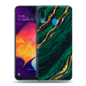 Силиконовый противоударный чехол на Samsung Galaxy A40 с принтом Мрамор зеленое золото Силиконовый противоударный чехол на Samsung Galaxy A40 с принтом Мрамор зеленое золото