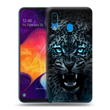 Силиконовый противоударный чехол на Samsung Galaxy A40 с принтом Темный леопард Силиконовый противоударный чехол на Samsung Galaxy A40 с принтом Темный леопард