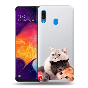 Силиконовый противоударный чехол на Samsung Galaxy A40 с принтом Кошки Силиконовый противоударный чехол на Samsung Galaxy A40 с принтом Кошки