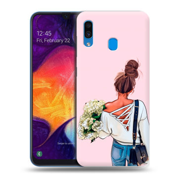 Силиконовый противоударный чехол на Samsung Galaxy A40 с принтом Девушка и букет Силиконовый противоударный чехол на Samsung Galaxy A40 с принтом Девушка и букет