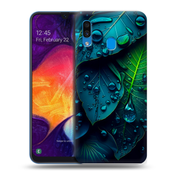 Силиконовый противоударный чехол на Samsung Galaxy A40 с принтом Листья Силиконовый противоударный чехол на Samsung Galaxy A40 с принтом Листья