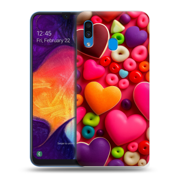 Силиконовый противоударный чехол на Samsung Galaxy A40 с принтом Сердечки Силиконовый противоударный чехол на Samsung Galaxy A40 с принтом Сердечки
