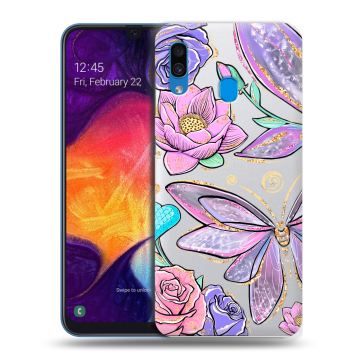 Силиконовый противоударный чехол на Samsung Galaxy A40 с принтом Бабочки и цветы Силиконовый противоударный чехол на Samsung Galaxy A40 с принтом Бабочки и цветы
