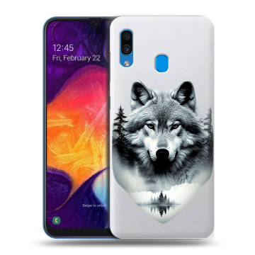 Силиконовый противоударный чехол на Samsung Galaxy A40 с принтом Волк в лесу Силиконовый противоударный чехол на Samsung Galaxy A40 с принтом Волк в лесу