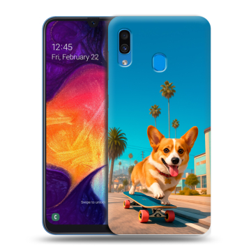 Силиконовый противоударный чехол на Samsung Galaxy A40 с принтом Корги на скейте