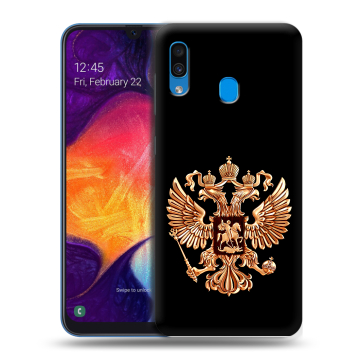 Силиконовый противоударный чехол на Samsung Galaxy A40 с принтом Герб России золотой