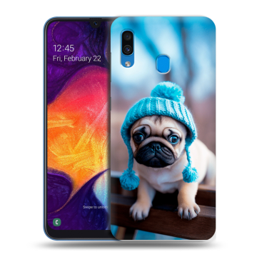 Силиконовый противоударный чехол на Samsung Galaxy A40 с принтом Мопс в шапке