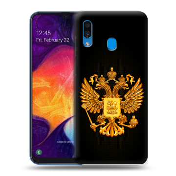 Силиконовый противоударный чехол на Samsung Galaxy A40 с принтом Герб России желтый