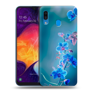 Силиконовый противоударный чехол на Samsung Galaxy A40 с принтом Голубые цветы