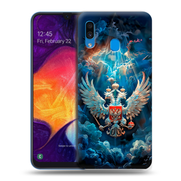 Силиконовый противоударный чехол на Samsung Galaxy A40 с принтом Герб флаг России Силиконовый противоударный чехол на Samsung Galaxy A40 с принтом Герб флаг России