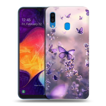 Силиконовый противоударный чехол на Samsung Galaxy A40 с принтом бабочки и лаванда