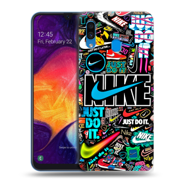 Силиконовый противоударный чехол на Samsung Galaxy A40 с принтом найк nike черный
