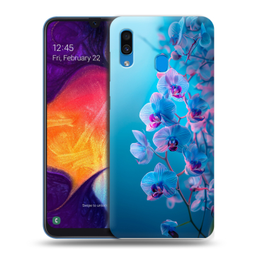 Силиконовый противоударный чехол на Samsung Galaxy A40 с принтом голубые орхидеи Силиконовый противоударный чехол на Samsung Galaxy A40 с принтом голубые орхидеи