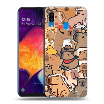Силиконовый противоударный чехол на Samsung Galaxy A40 с принтом капибара Силиконовый противоударный чехол на Samsung Galaxy A40 с принтом капибара