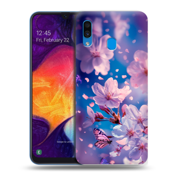 Силиконовый противоударный чехол на Samsung Galaxy A40 с принтом цветы бабочки Силиконовый противоударный чехол на Samsung Galaxy A40 с принтом цветы бабочки