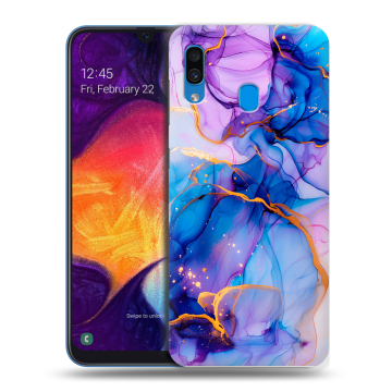 Силиконовый противоударный чехол на Samsung Galaxy A40 с принтом синий мрамор