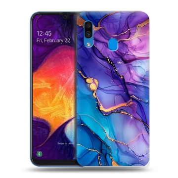 Силиконовый противоударный чехол на Samsung Galaxy A40 с принтом синий мрамор Силиконовый противоударный чехол на Samsung Galaxy A40 с принтом синий мрамор
