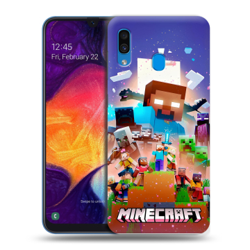 Силиконовый противоударный чехол на Samsung Galaxy A40 с принтом Майнкрафт Minecraft