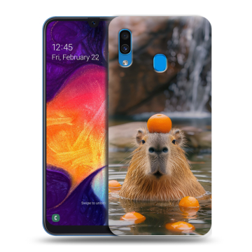 Силиконовый противоударный чехол на Samsung Galaxy A40 с принтом Капибара с апельсином Силиконовый противоударный чехол на Samsung Galaxy A40 с принтом Капибара с апельсином