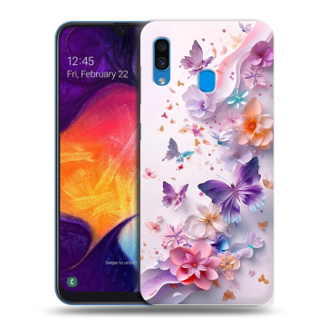 Силиконовый противоударный чехол на Samsung Galaxy A40 с принтом цветы бабочки