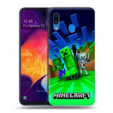 Силиконовый противоударный чехол на Samsung Galaxy A40 с принтом Майнкрафт