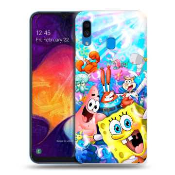 Силиконовый противоударный чехол на Samsung Galaxy A40 с принтом спанчбоб спанч боб