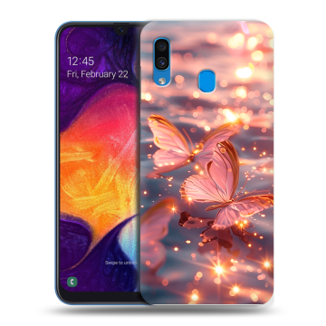 Силиконовый противоударный чехол на Samsung Galaxy A40 с принтом бабочки розовые