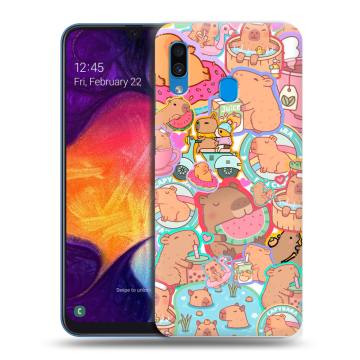 Силиконовый противоударный чехол на Samsung Galaxy A40 с принтом капибары Силиконовый противоударный чехол на Samsung Galaxy A40 с принтом капибары
