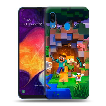 Силиконовый противоударный чехол на Samsung Galaxy A40 с принтом Майнкрафт Minecraft