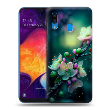 Силиконовый противоударный чехол на Samsung Galaxy A40 с принтом Цветы и мрамор