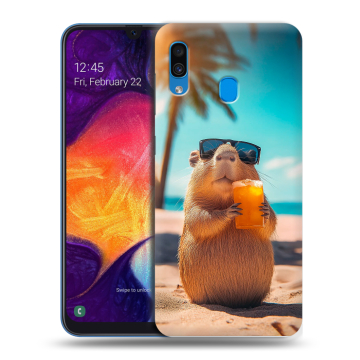 Силиконовый противоударный чехол на Samsung Galaxy A40 с принтом Капибара