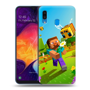 Силиконовый противоударный чехол на Samsung Galaxy A40 с принтом Майнкрафт Minecraft