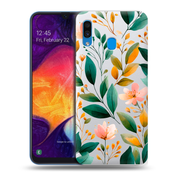 Силиконовый противоударный чехол на Samsung Galaxy A40 с принтом Цветы паттерн Силиконовый противоударный чехол на Samsung Galaxy A40 с принтом Цветы паттерн