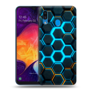 Силиконовый противоударный чехол на Samsung Galaxy A40 с принтом Неоновые соты Силиконовый противоударный чехол на Samsung Galaxy A40 с принтом Неоновые соты
