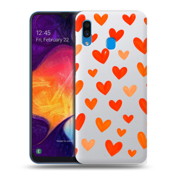 Силиконовый противоударный чехол на Samsung Galaxy A40 с принтом Сердечки Силиконовый противоударный чехол на Samsung Galaxy A40 с принтом Сердечки