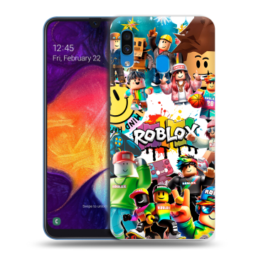 Силиконовый противоударный чехол на Samsung Galaxy A40 с принтом Roblox Роблокс