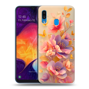 Силиконовый противоударный чехол на Samsung Galaxy A40 с принтом Цветы и бабочки Силиконовый противоударный чехол на Samsung Galaxy A40 с принтом Цветы и бабочки
