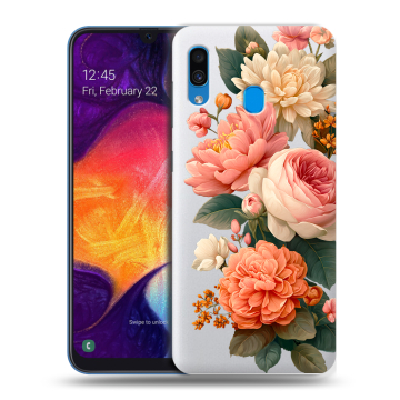 Силиконовый противоударный чехол на Samsung Galaxy A40 с принтом цветы Силиконовый противоударный чехол на Samsung Galaxy A40 с принтом цветы