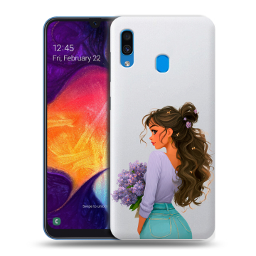 Силиконовый противоударный чехол на Samsung Galaxy A40 с принтом девушка цветы Силиконовый противоударный чехол на Samsung Galaxy A40 с принтом девушка цветы