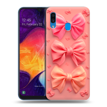 Силиконовый противоударный чехол на Samsung Galaxy A40 с принтом Розовые бантики Силиконовый противоударный чехол на Samsung Galaxy A40 с принтом Розовые бантики