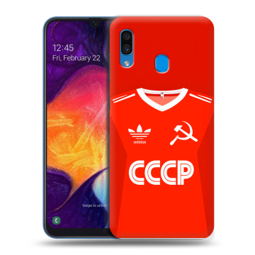 Силиконовый противоударный чехол на Samsung Galaxy A40 с принтом Флаг Герб СССР Силиконовый противоударный чехол на Samsung Galaxy A40 с принтом Флаг Герб СССР