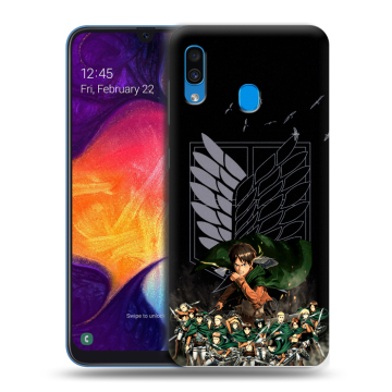Силиконовый противоударный чехол на Samsung Galaxy A40 с принтом Атака титанов
