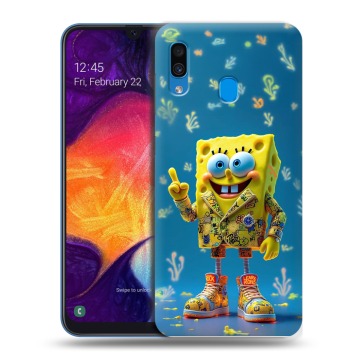 Силиконовый противоударный чехол на Samsung Galaxy A40 с принтом Спанч боб Спанчбоб Силиконовый противоударный чехол на Samsung Galaxy A40 с принтом Спанч боб Спанчбоб